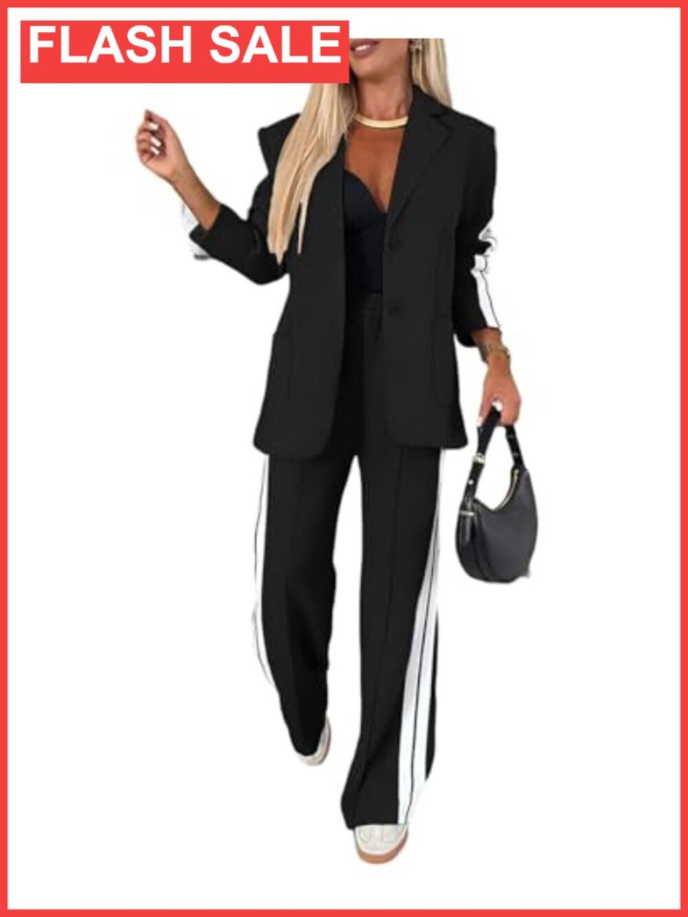 Women's 2 Piece Blazer Wide Leg Pants Set Airport Travel Outfit